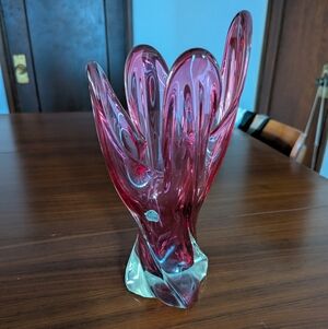 Vintage Iwatsu Hineri Japanese Rossini Art Glass Vase Red